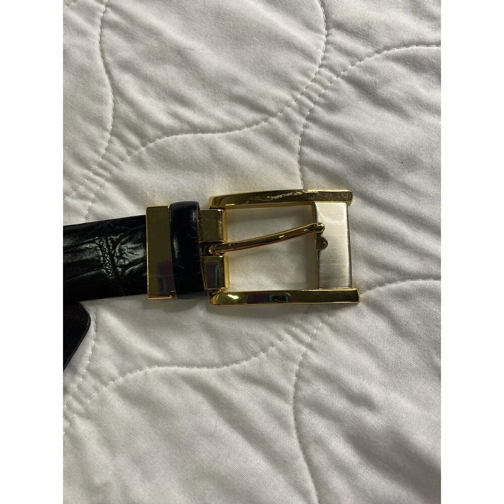Men’s Belt Size 40 Crocodile Genuine Leather Italy Belt Gold / Silver Tone